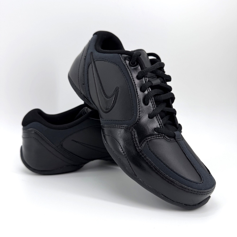 Nike Musique Dance Shoes Womens 6 Triple Black Leather Cheer Sneakers Trainers
